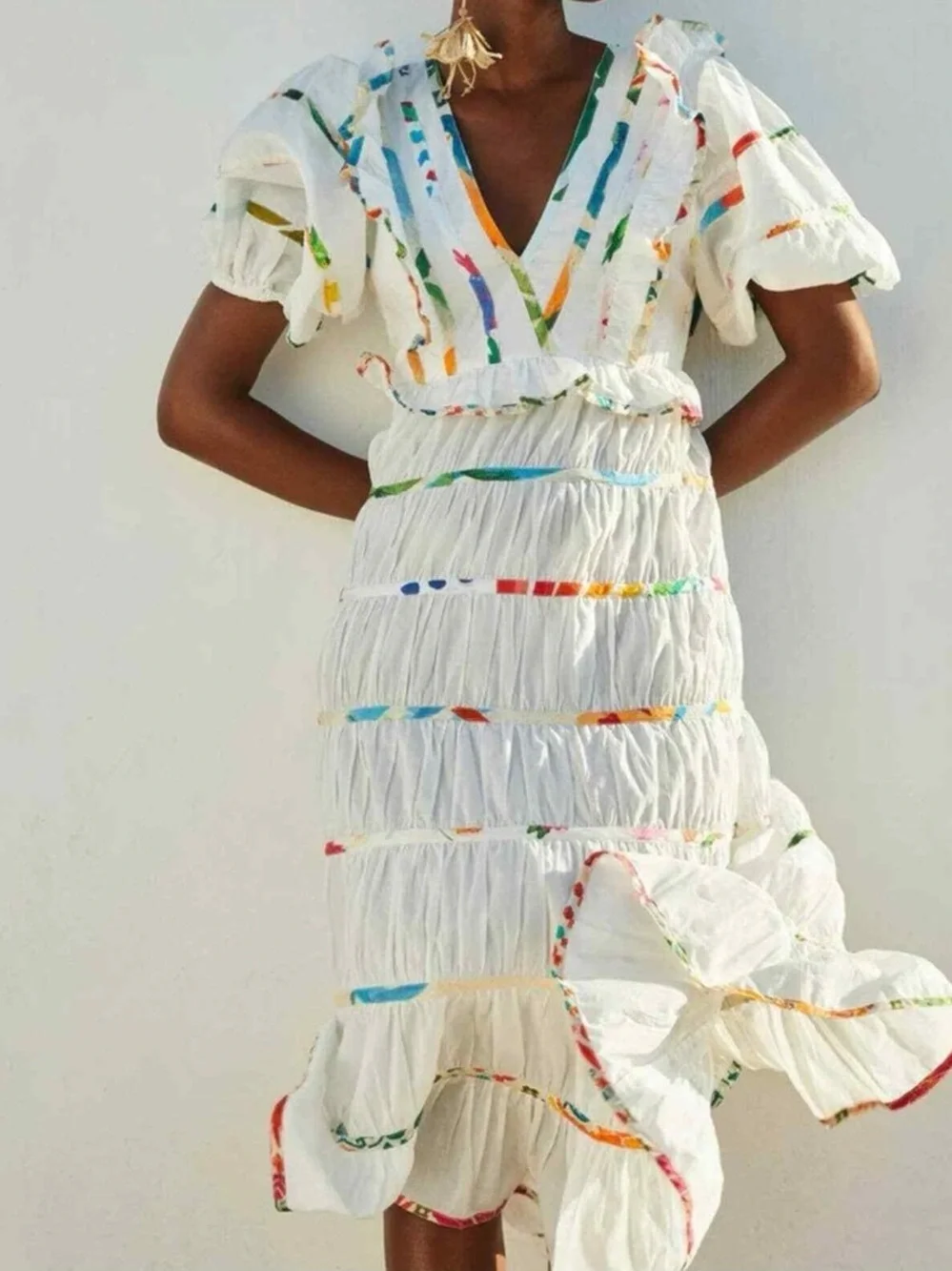 Farm Rio Mixed Off-White Prints Midi Dress, Size Large, NWT - Picture 1 of 16